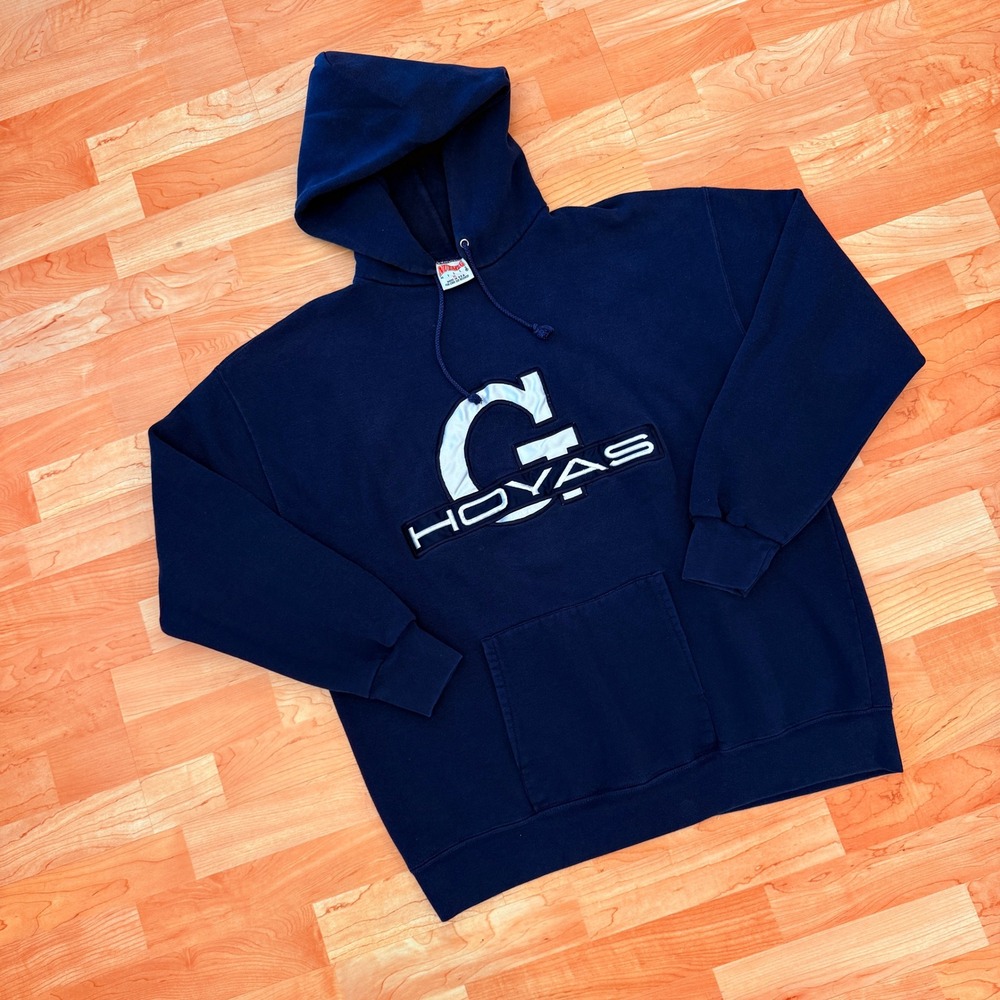 Vintage Nutmeg Mills Georgetown Hoyas Hoodie Navy Blue Mens XL Made in USA 1597N